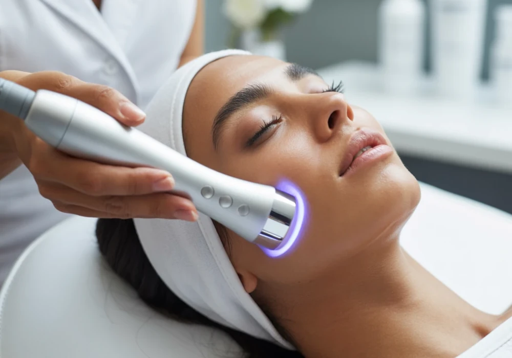 Ultrasound Harmony für Tiefenhydration Handstück und Produkte am Gesicht